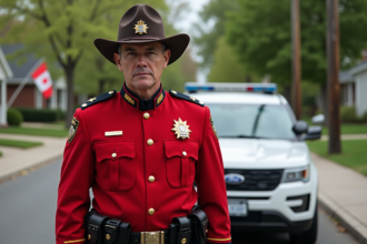 Agent de la RCMP en uniforme rouge dans un quartier calme