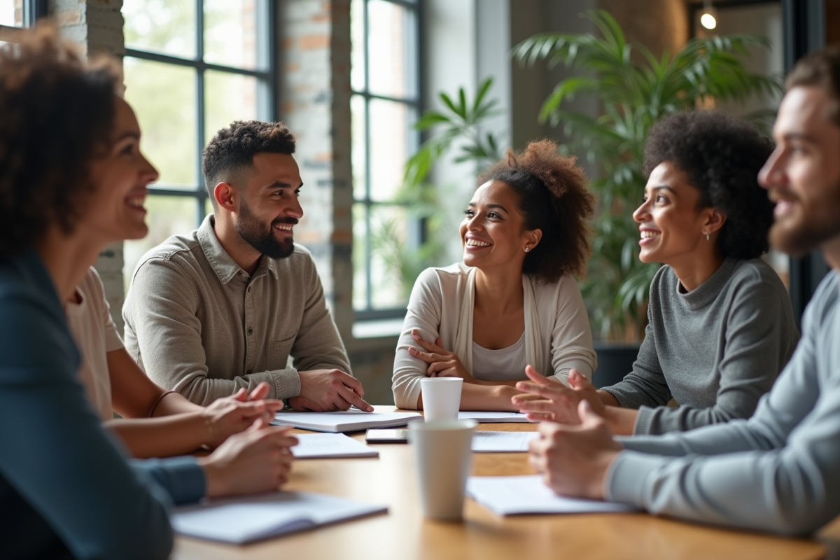Groupe diversifié participant à un atelier de coaching