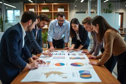 Groupe de professionnels discutant d'un graphique de segmentation