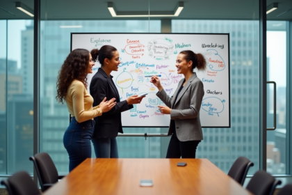 Groupe de professionnels en réunion dans un bureau moderne