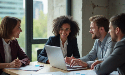 Groupe de professionnels en réunion marketing dynamique