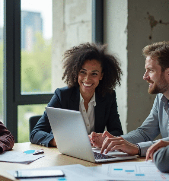 Groupe de professionnels en réunion marketing dynamique