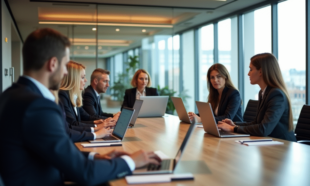 Groupe de professionnels belges en réunion de travail