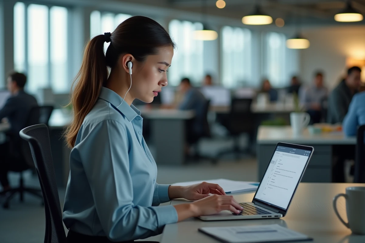 Jeune femme au bureau en train de prendre des notes