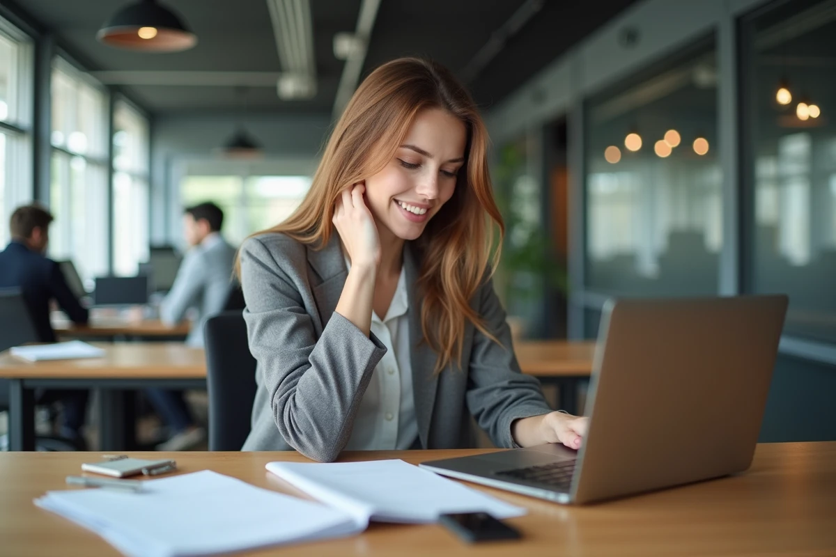 Jeune femme au bureau travaillant sur son ordinateur dans un espace coworking