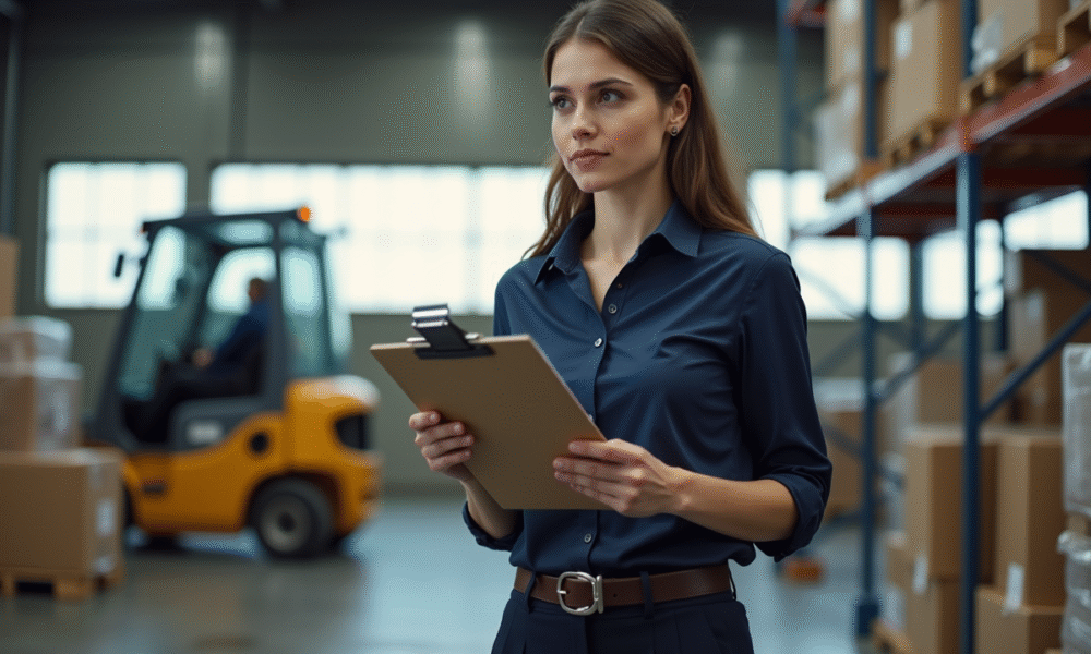 Femme professionnelle dans un entrepôt en réunion