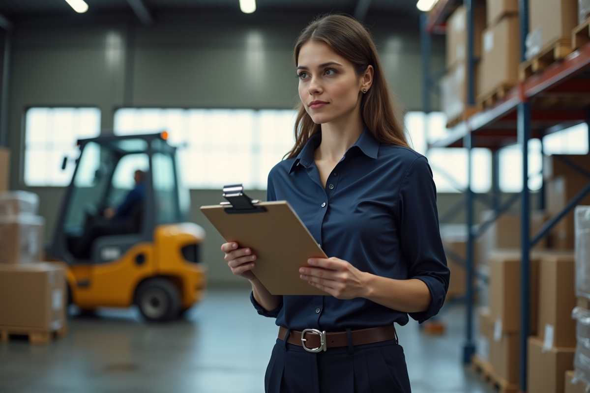 Femme professionnelle dans un entrepôt en réunion