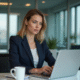 Femme d'affaires concentrée travaillant sur son ordinateur dans un bureau moderne
