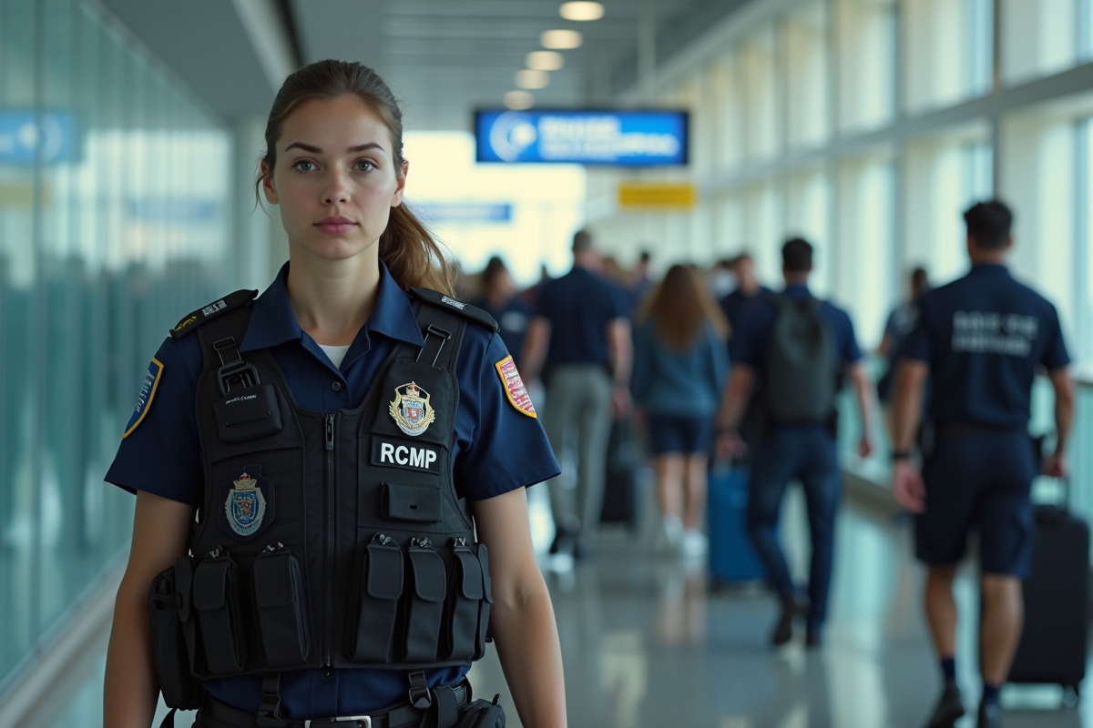 Femme agent RCMP en uniforme dans un terminal aéroport