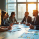 Groupe de professionnels en réunion sur la durabilite en entreprise