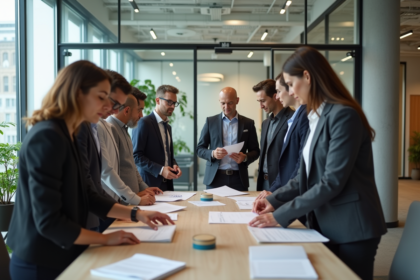 Groupe de collaborateurs au bureau en réunion