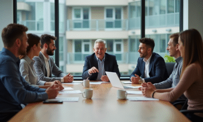 Groupe de professionnels en réunion dans un bureau moderne