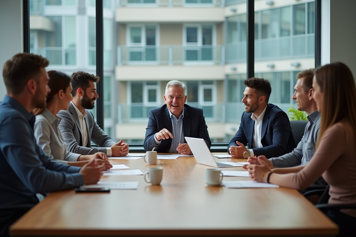 Groupe de professionnels en réunion dans un bureau moderne
