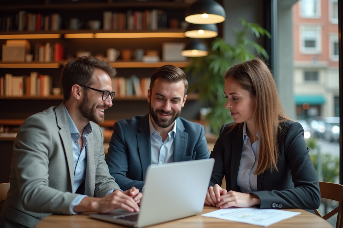 Groupe de trois personnes discutant au cafe