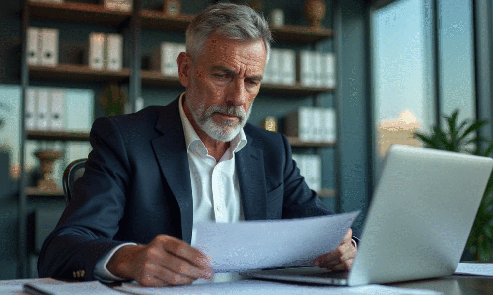 Homme d'affaires en bureau moderne en pleine réflexion