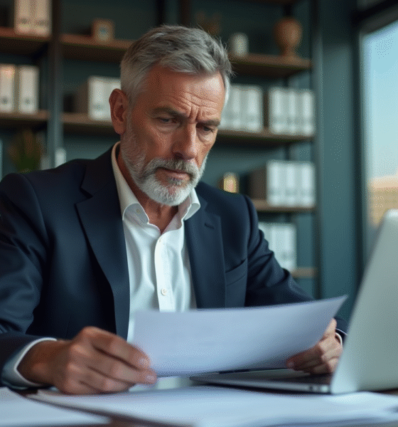 Homme d'affaires en bureau moderne en pleine réflexion