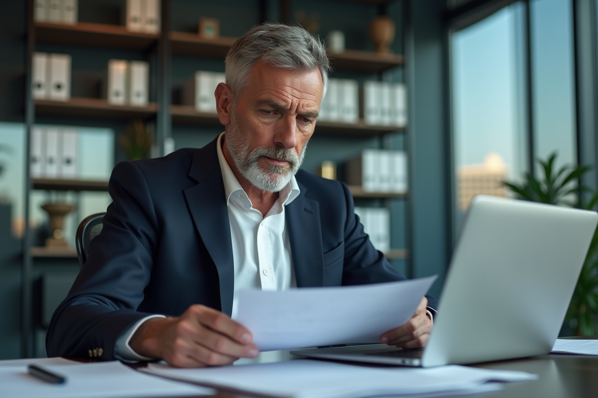 Homme d'affaires en bureau moderne en pleine réflexion