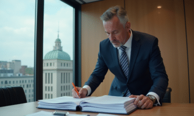 Homme d'affaires en costume dans un bureau moderne