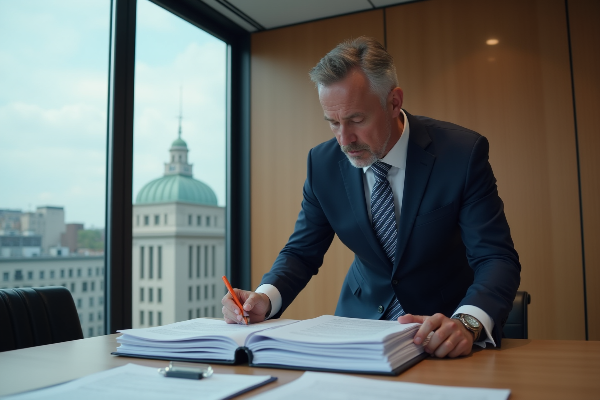 Homme d'affaires en costume dans un bureau moderne