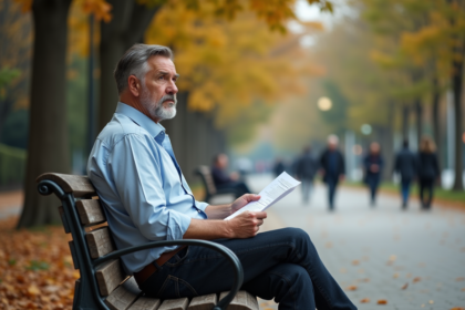 Homme d'âge moyen avec CV dans un parc urbain