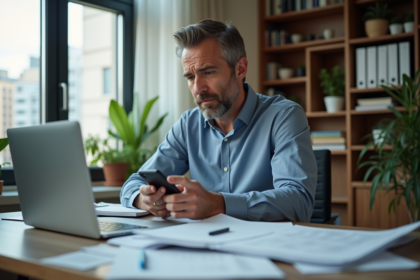 Homme d'affaires en télétravail dans son bureau à domicile