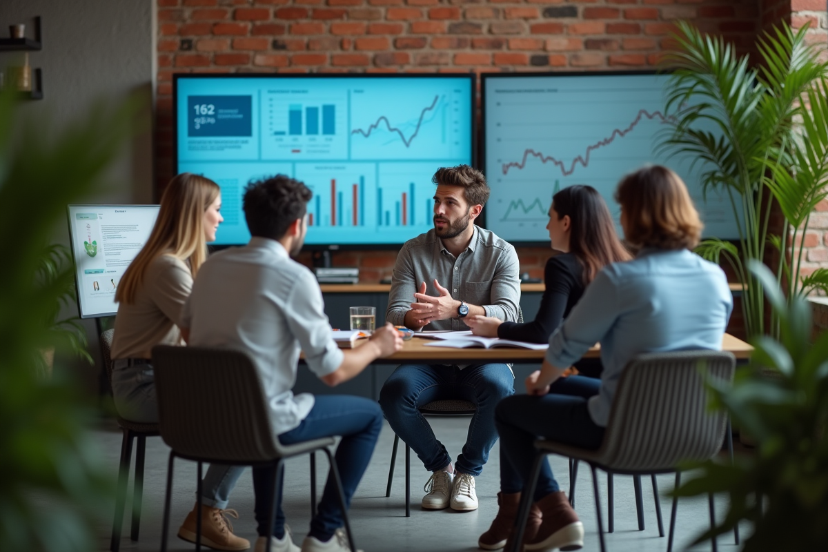 Jeune homme discutant stratégie dans un espace de coworking