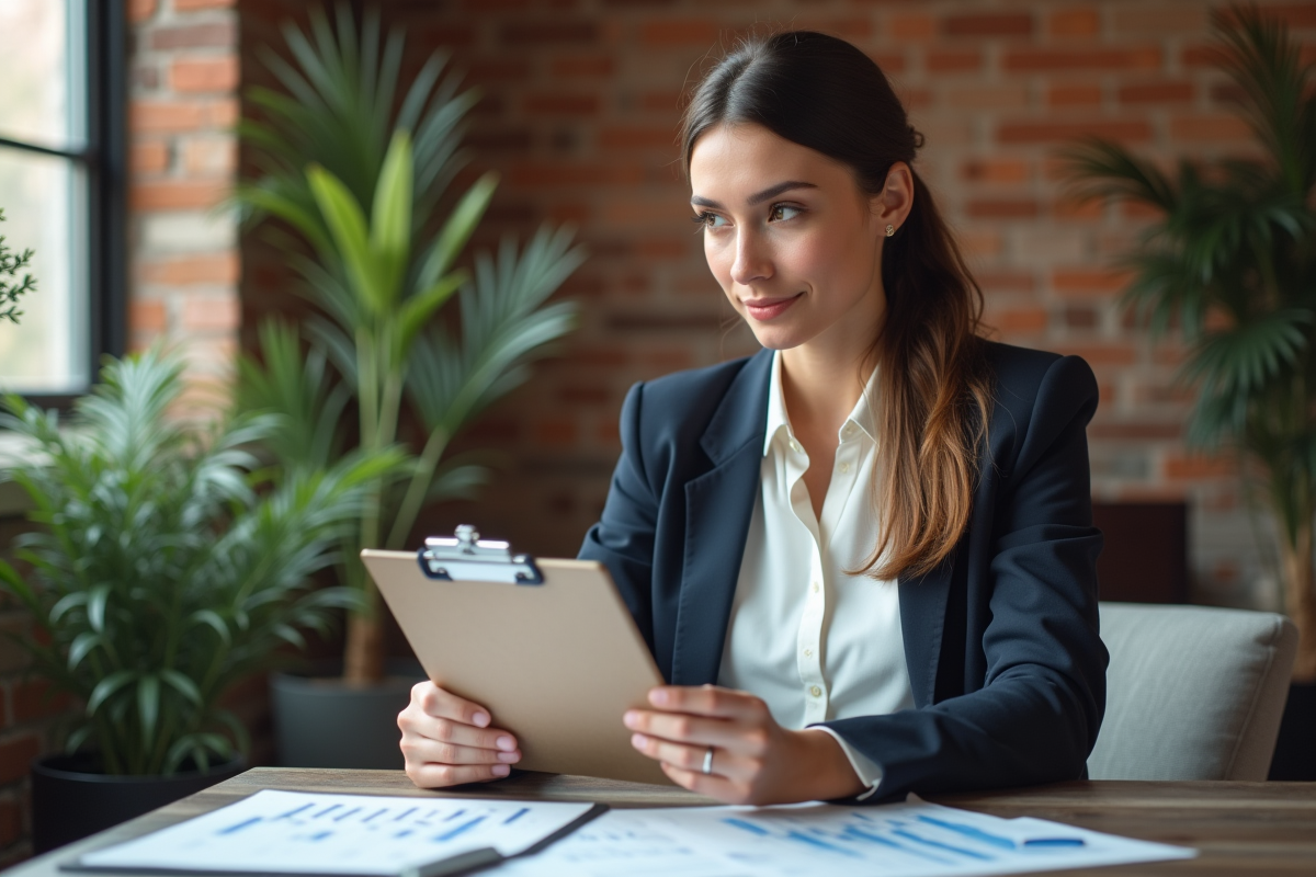 Jeune femme manager marketing travaillant à son bureau coworking