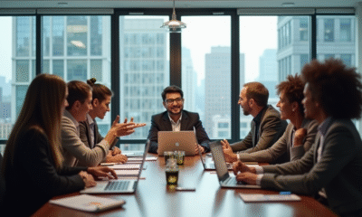 Groupe divers d'employes en reunion de travail